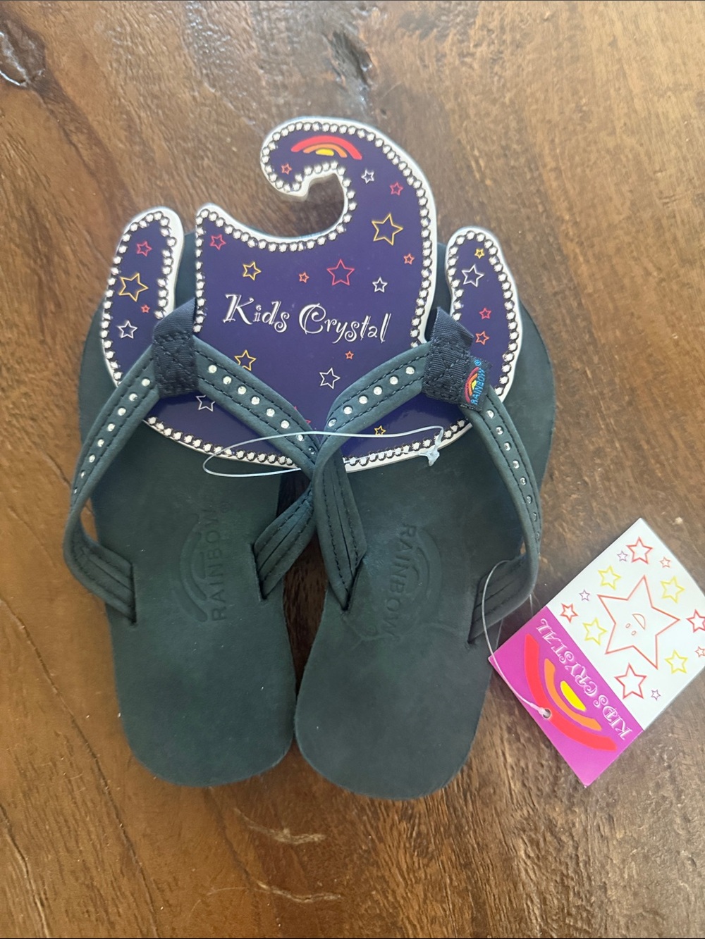 Rainbow Kids Navy Crystal-Trim Flip Flops